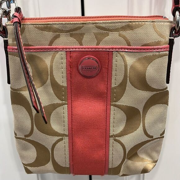 Coach Salmon Pink and Tan Logo Crossbody Bag - Picture 4 of 9